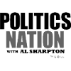 A green background with the words politics nation written in black.
